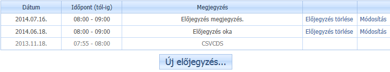 Labor előjegyzések listája